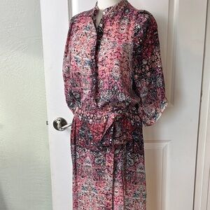 Heidi Merrick S Cotton Belted Day Dress Pink Tapestry Boho Luxe Coastal